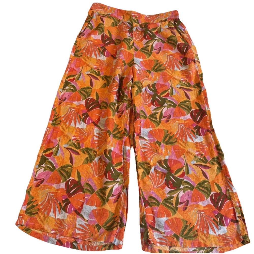 C&C California Women’s 100% Linen Colorful  Wide Leg Tropical Pants Size Large - Picture 3 of 15